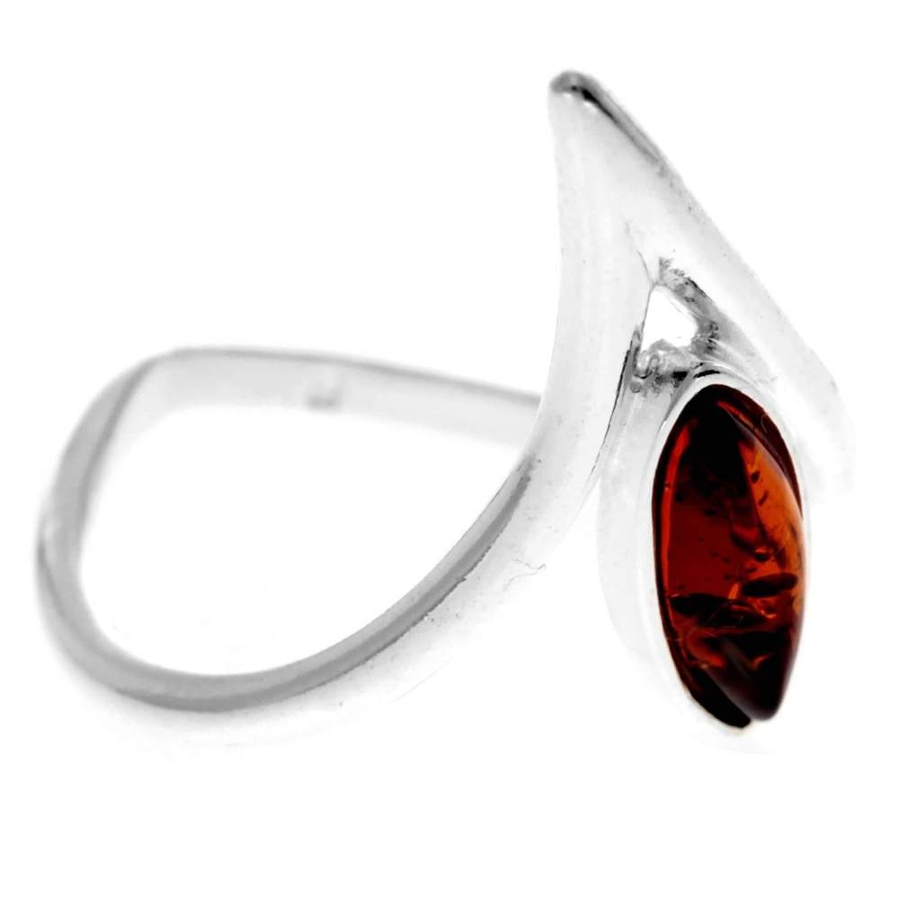 925 Sterling Silver & Genuine Baltic Amber Modern Designer Ring - 7543