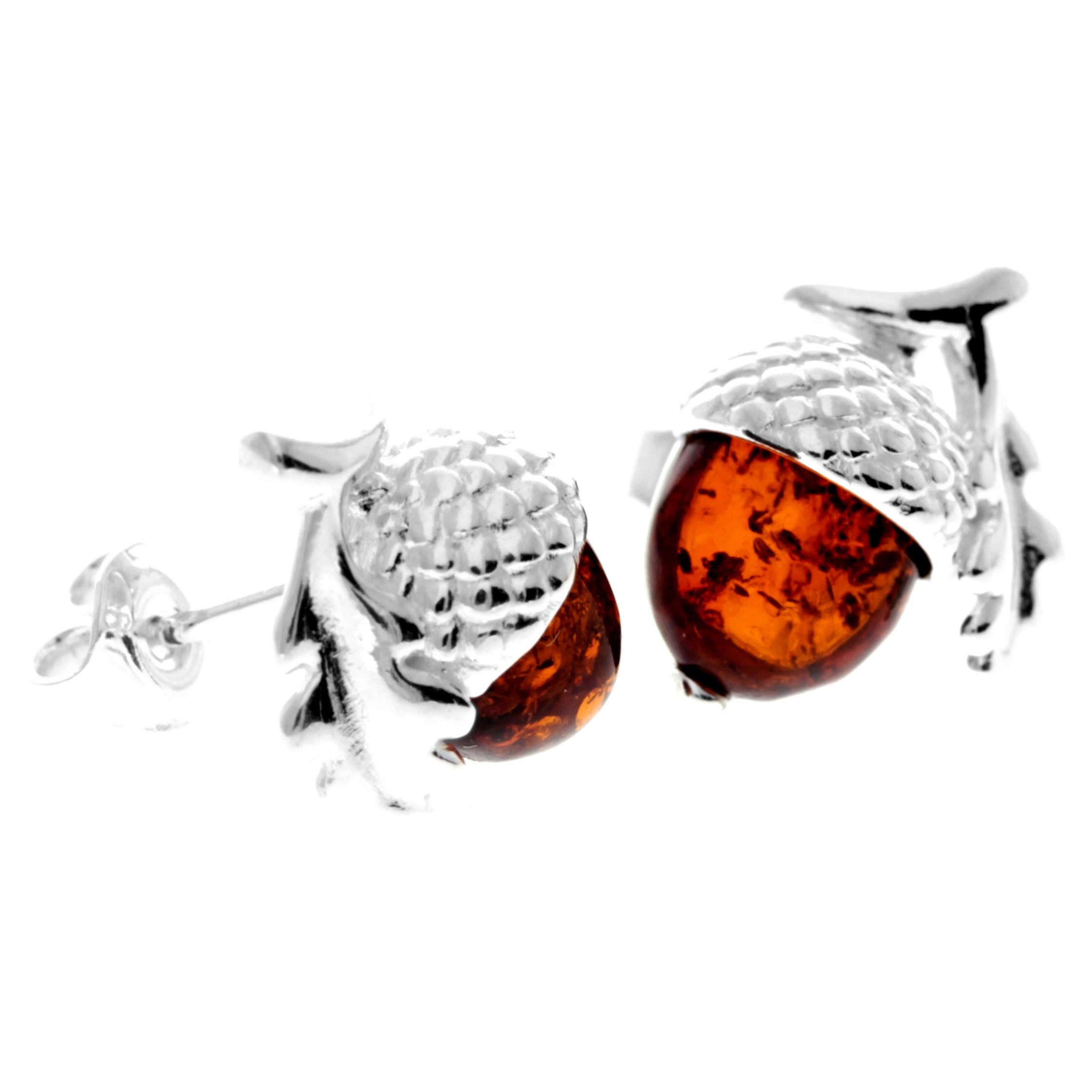 925 Sterling Silver & Baltic Amber Modern Acorn Studs Earrings - GL1047