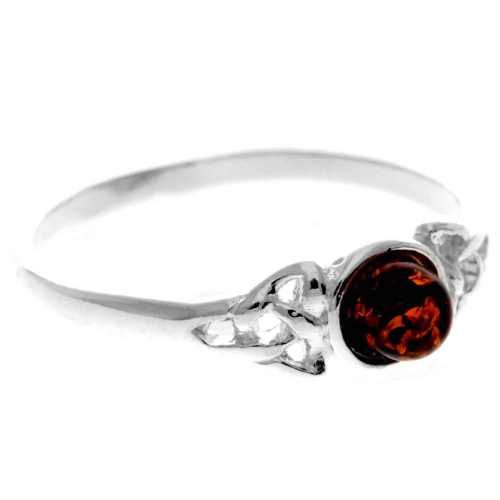 925 Sterling Silver & Genuine Baltic Amber Celtic Classic Ring - 7588