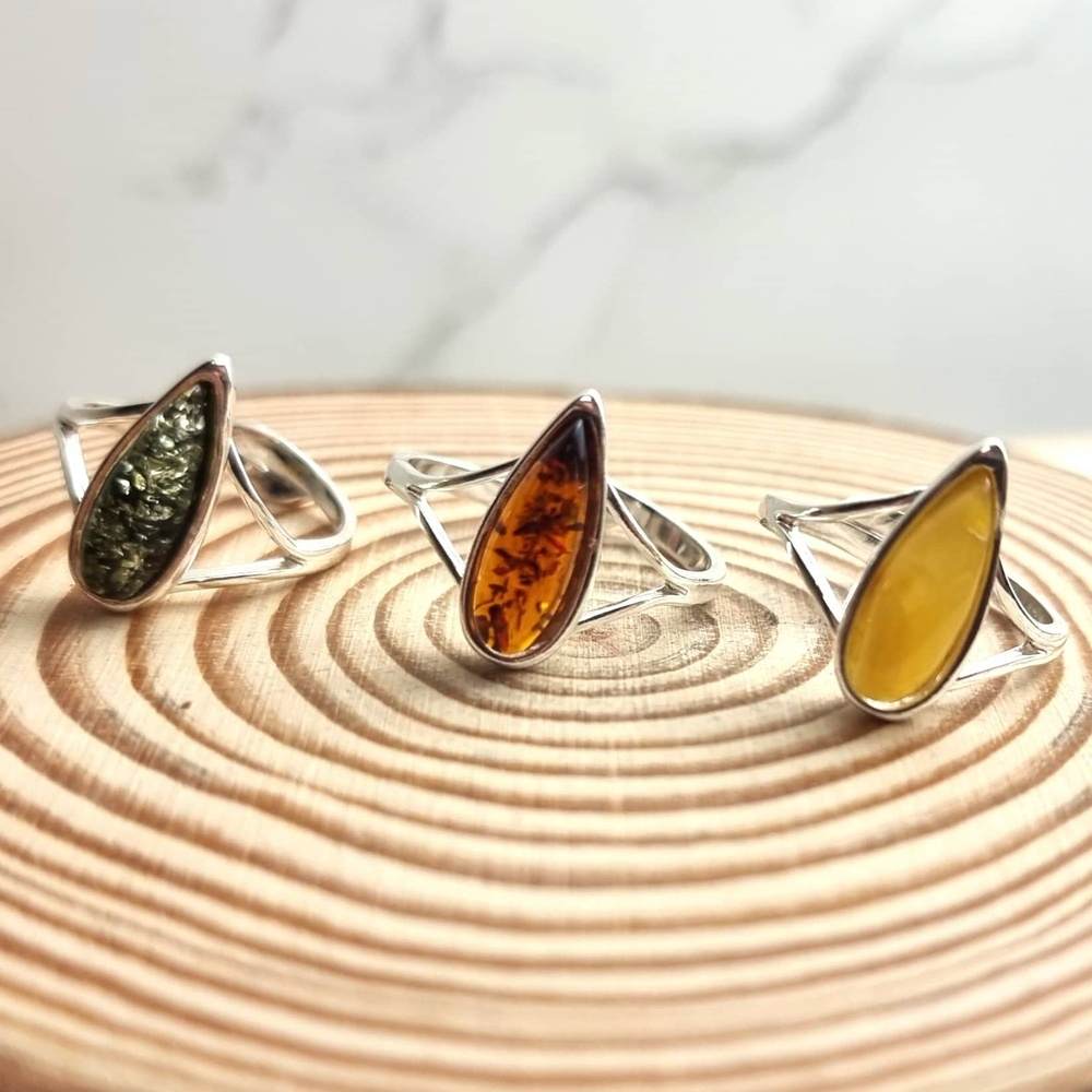 925 Sterling Silver & Genuine Baltic Amber Adjustable Ring G404A