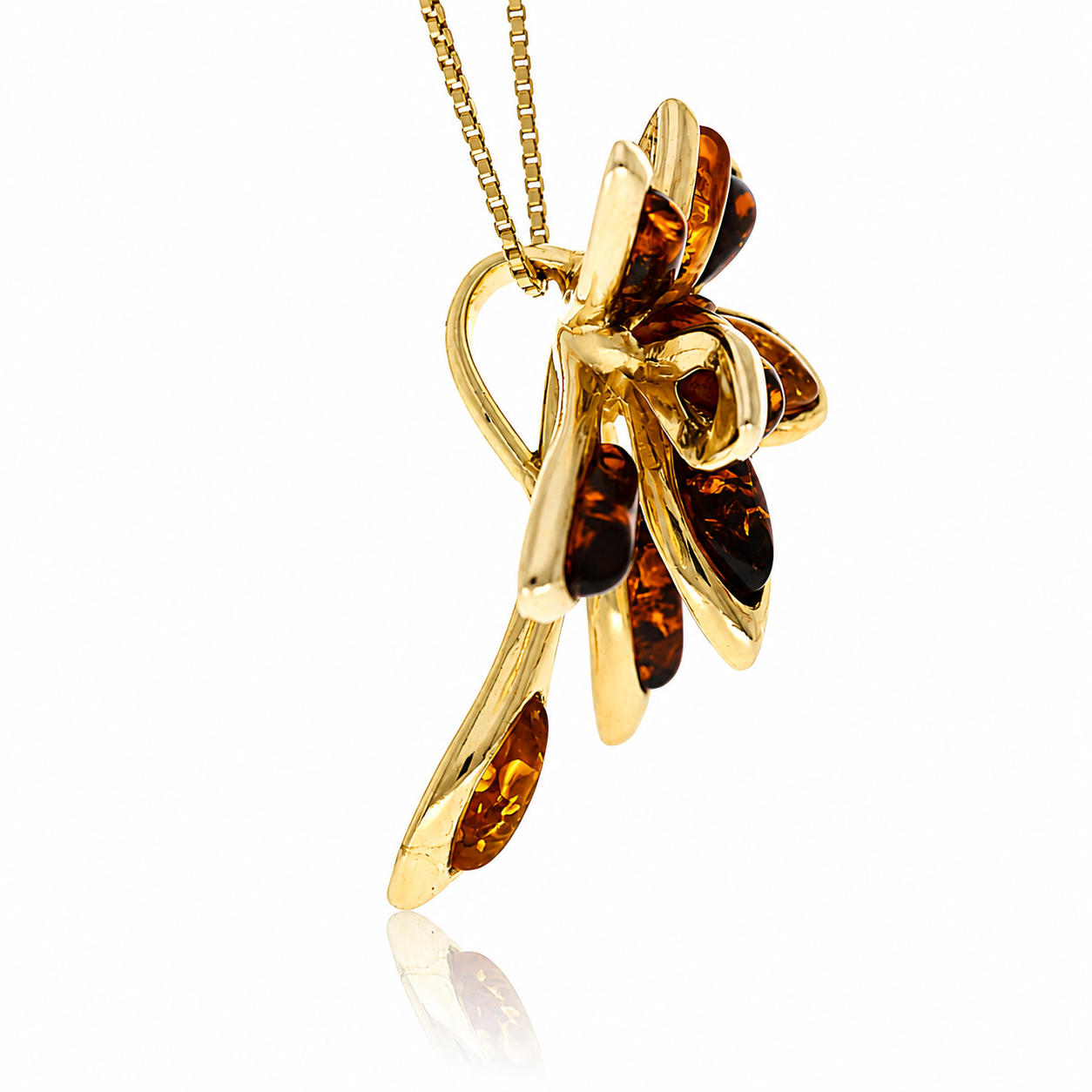 Gold-Plated Over 925 Sterling Silver & Genuine Baltic Amber Large Multi Stone Exclusive Pendant - G19