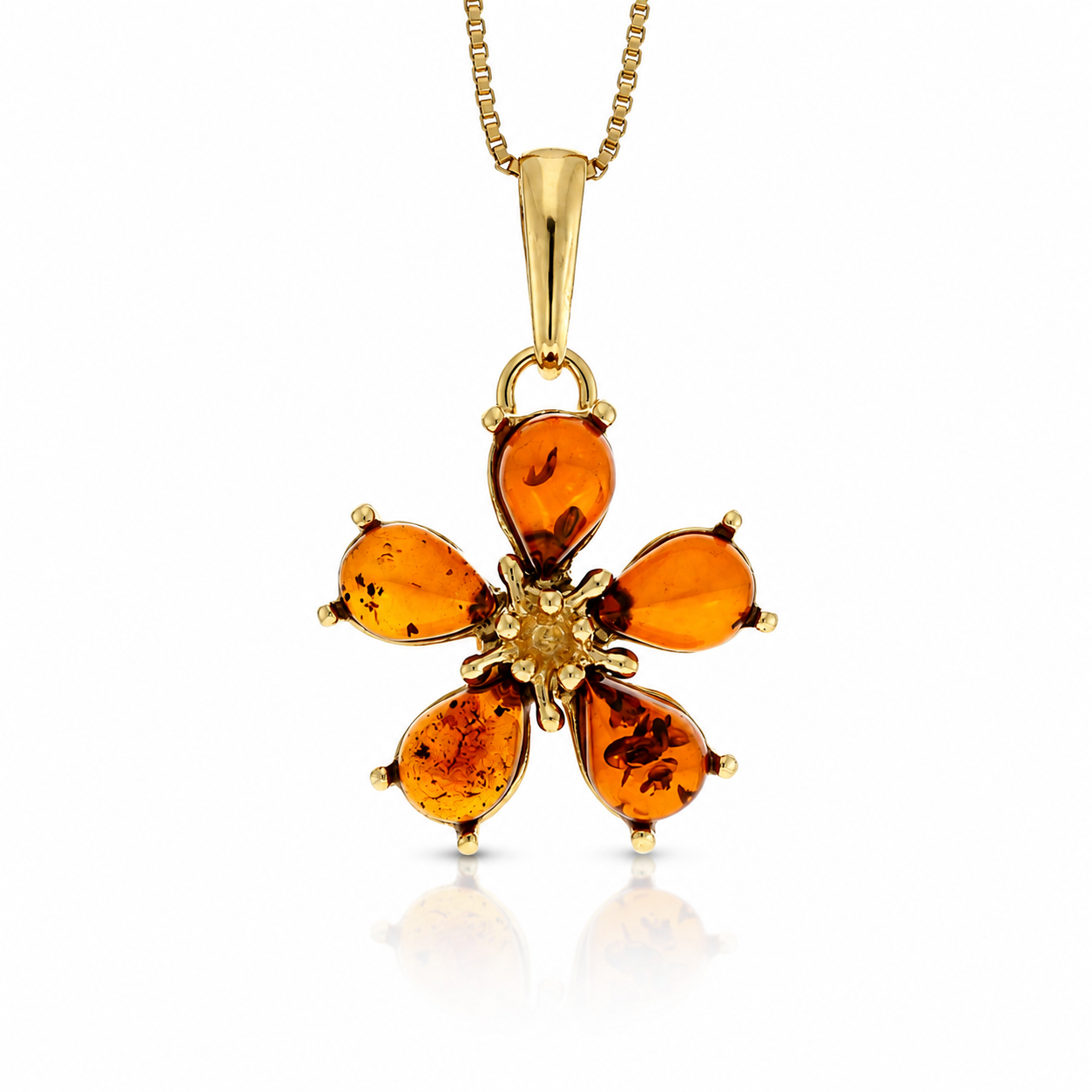 Gold-Plated Over 925 Sterling Silver & Genuine Baltic Amber Multi Stone Flower Exclusive Pendant - G75