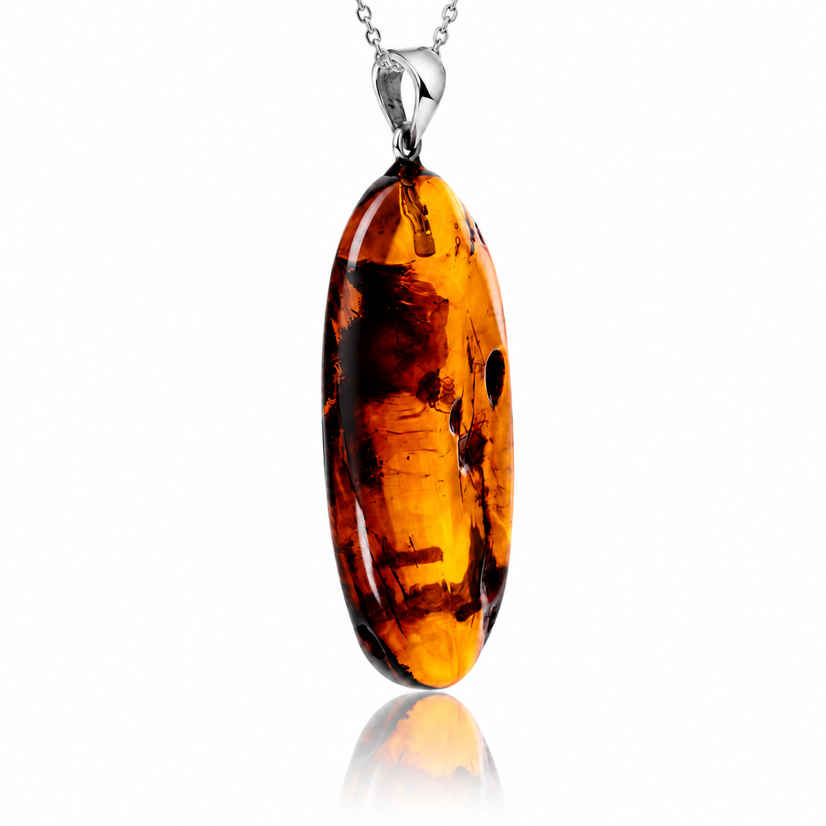925 Sterling Silver & Genuine Cognac Baltic Amber Exlusive Unique Pendant - C-PD-121