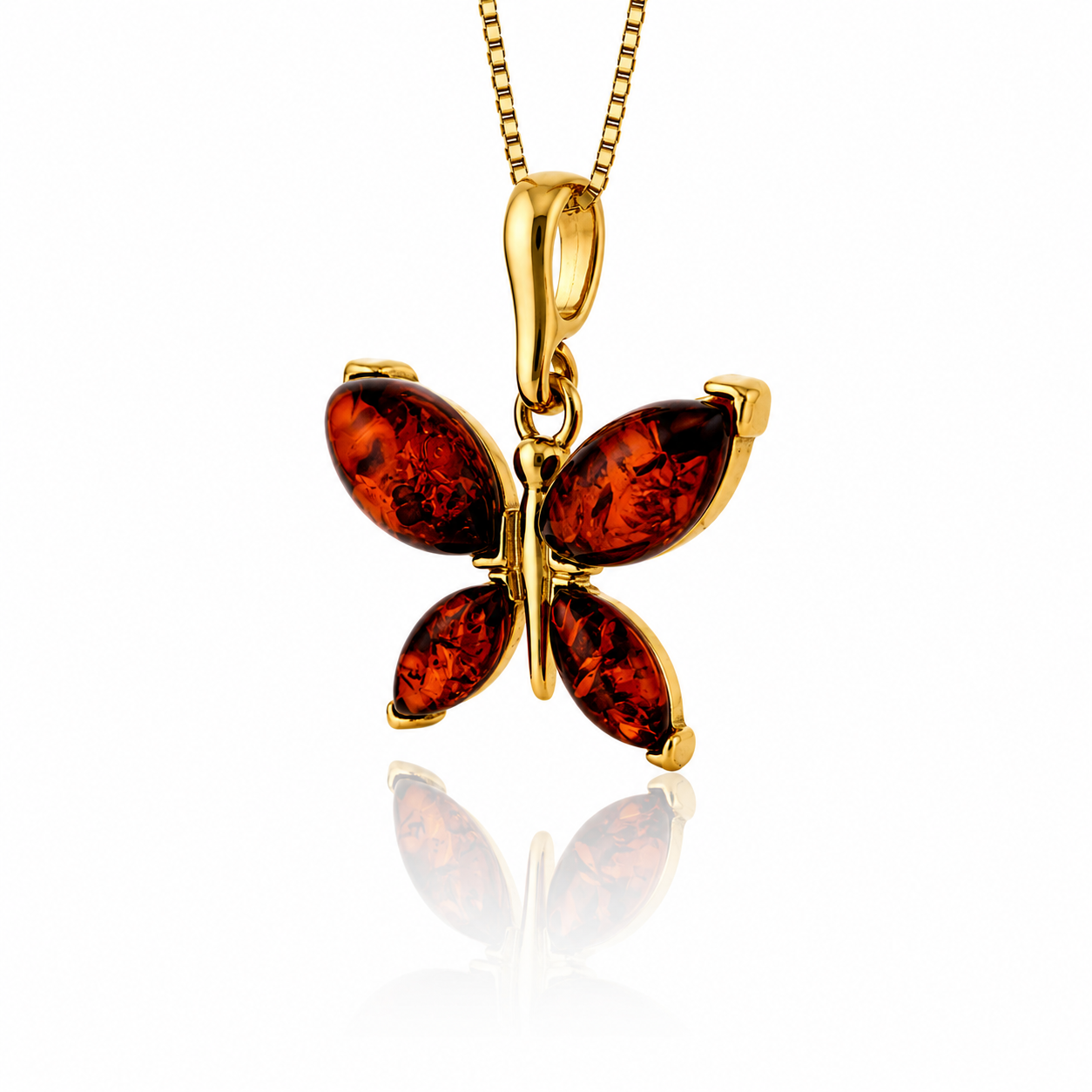 Gold-Plated Over 925 Sterling Silver & Genuine Baltic Amber Butterfly Exclusive Pendant - 277GC