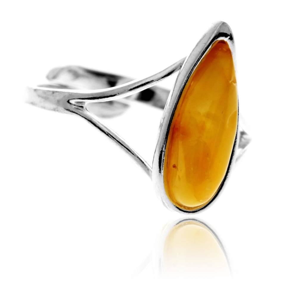 925 Sterling Silver & Genuine Baltic Amber Adjustable Ring G404A