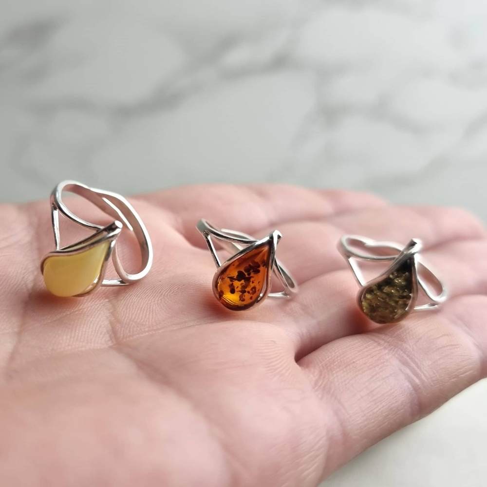 925 Sterling Silver & Genuine Baltic Amber Adjustable Ring G403A