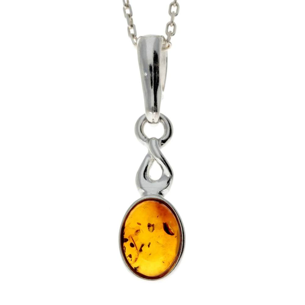 925 Sterling Silver & Genuine Baltic Amber Classic Pendant - 1574