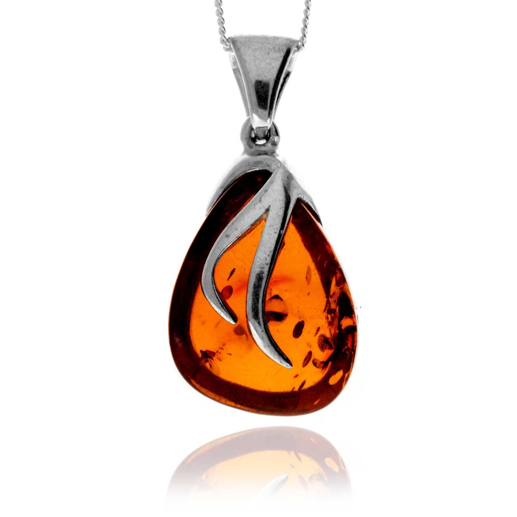 925 Sterling Silver Genuine Baltic Amber Modern Pendant GL203