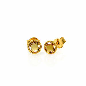 Gold Plated over 925 Sterling Silver & Genuine Baltic Amber Contemporary Round Small Studs Earrings - AEG23