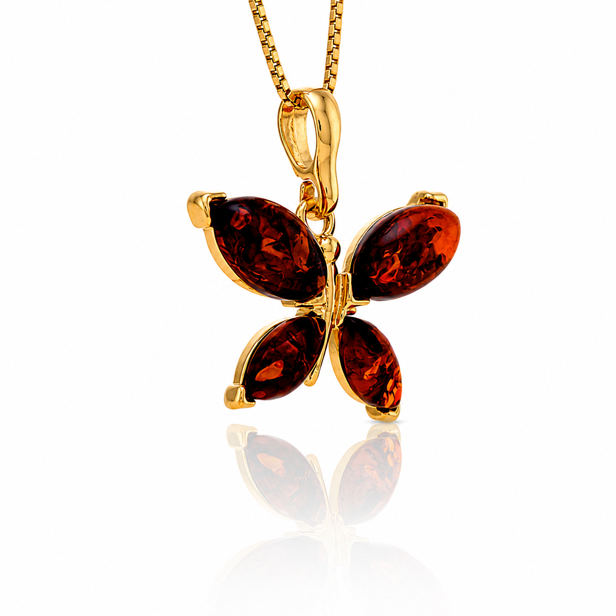 Gold-Plated Over 925 Sterling Silver & Genuine Baltic Amber Butterfly Exclusive Pendant - 277GC