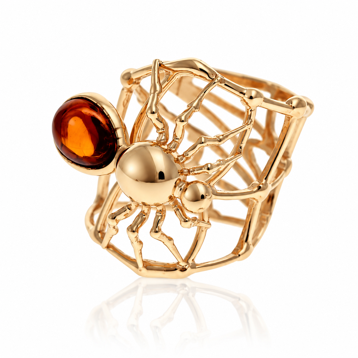 18k Gold-plated 925 Sterling Silver & Genuine Baltic Amber Spider ring - AA400G