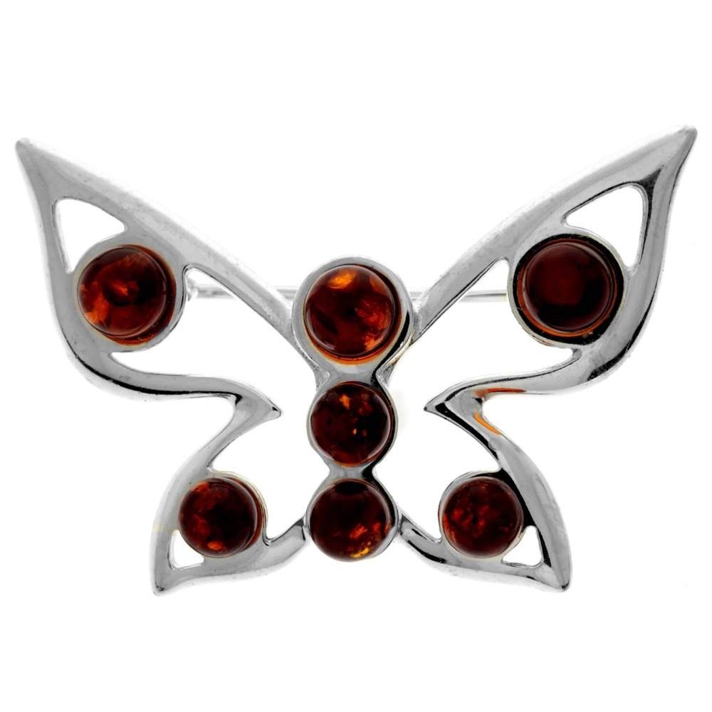 925 Sterling Silver Genuine Baltic Amber Butterfly Brooch