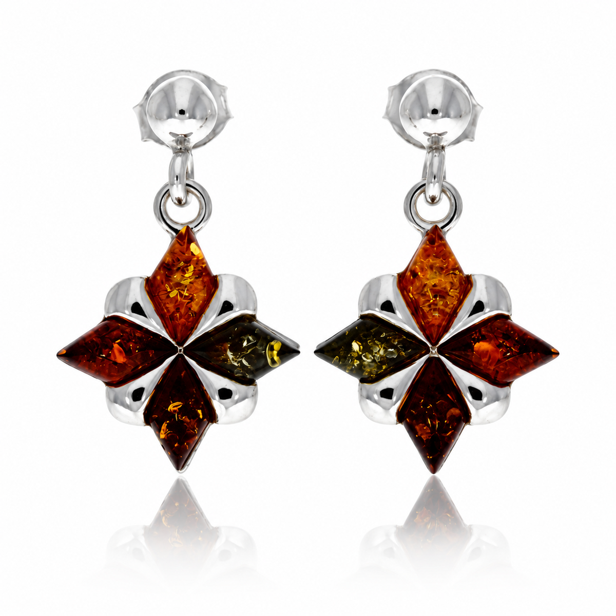925 Sterling Silver & Genuine Baltic Amber Drop Earrings - AB011