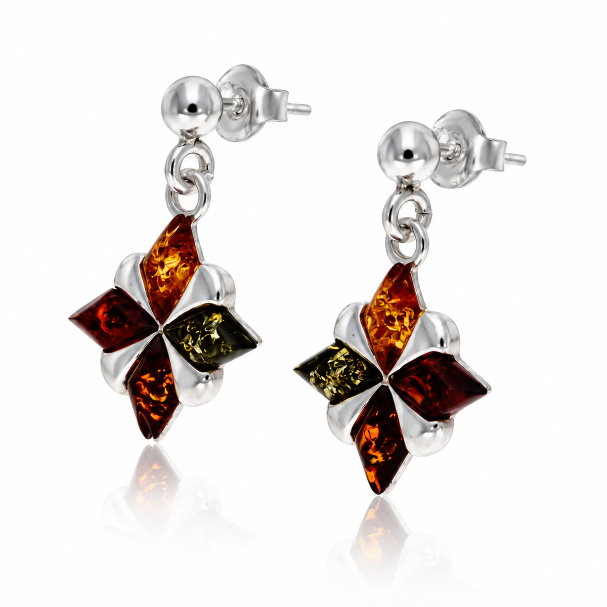 925 Sterling Silver & Genuine Baltic Amber Drop Earrings - AB011