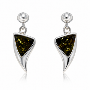 925 Sterling Silver & Genuine Baltic Amber Triangle Drop Earrings - AB018D