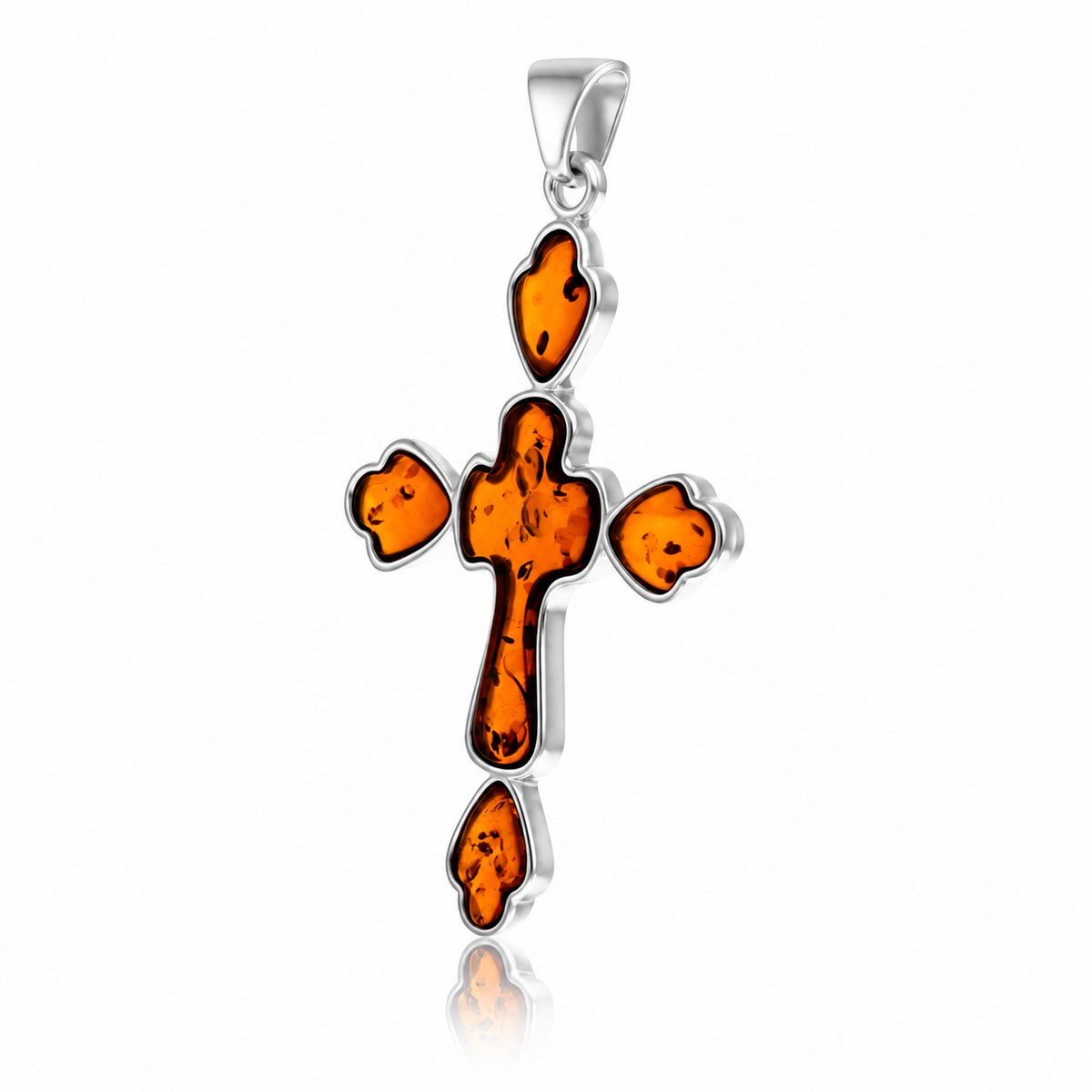 925 Sterling Silver & Genuine Baltic Amber Exclusive Large Cross Pendant - AB208