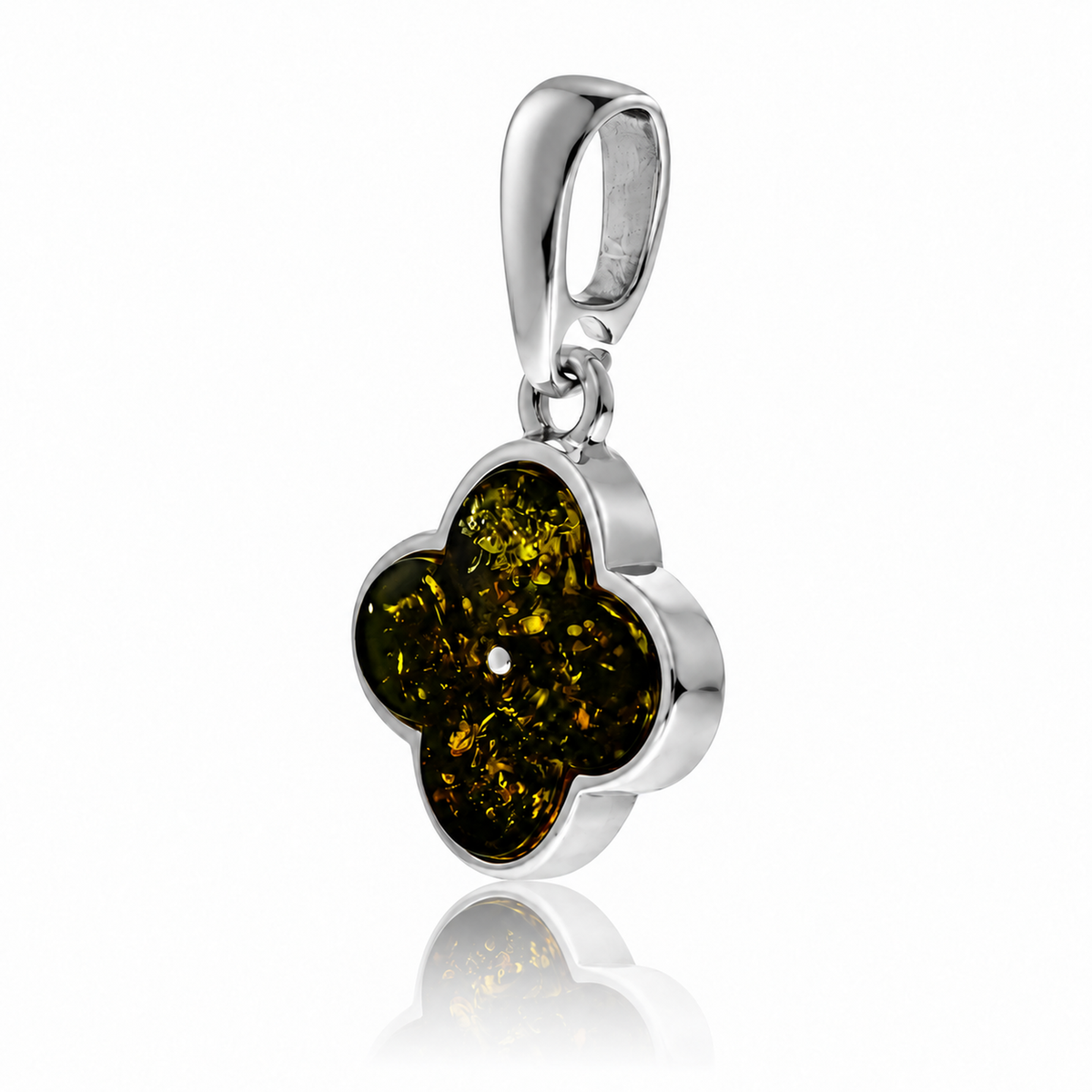 925 Sterling Silver & Genuine Baltic Amber Clover Pendant - AB211