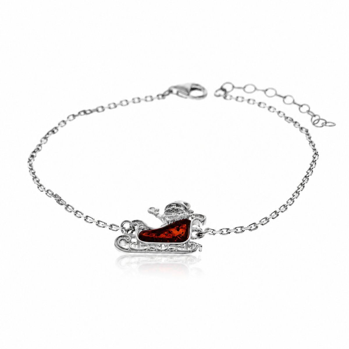 925 Sterling Silver & Genuine Baltic Amber Winter Santa Sledge Adjustable bracelet - AB502