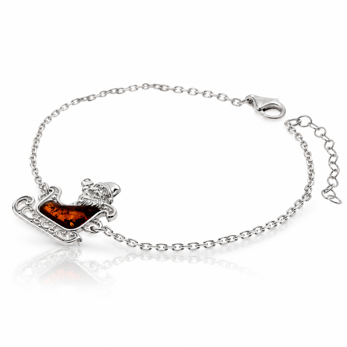 925 Sterling Silver & Genuine Baltic Amber Winter Santa Sledge Adjustable bracelet - AB502