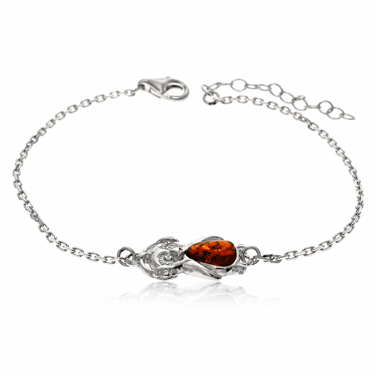 925 Sterling Silver & Genuine Baltic Amber Winter Pinguin Adjustable bracelet - AB503