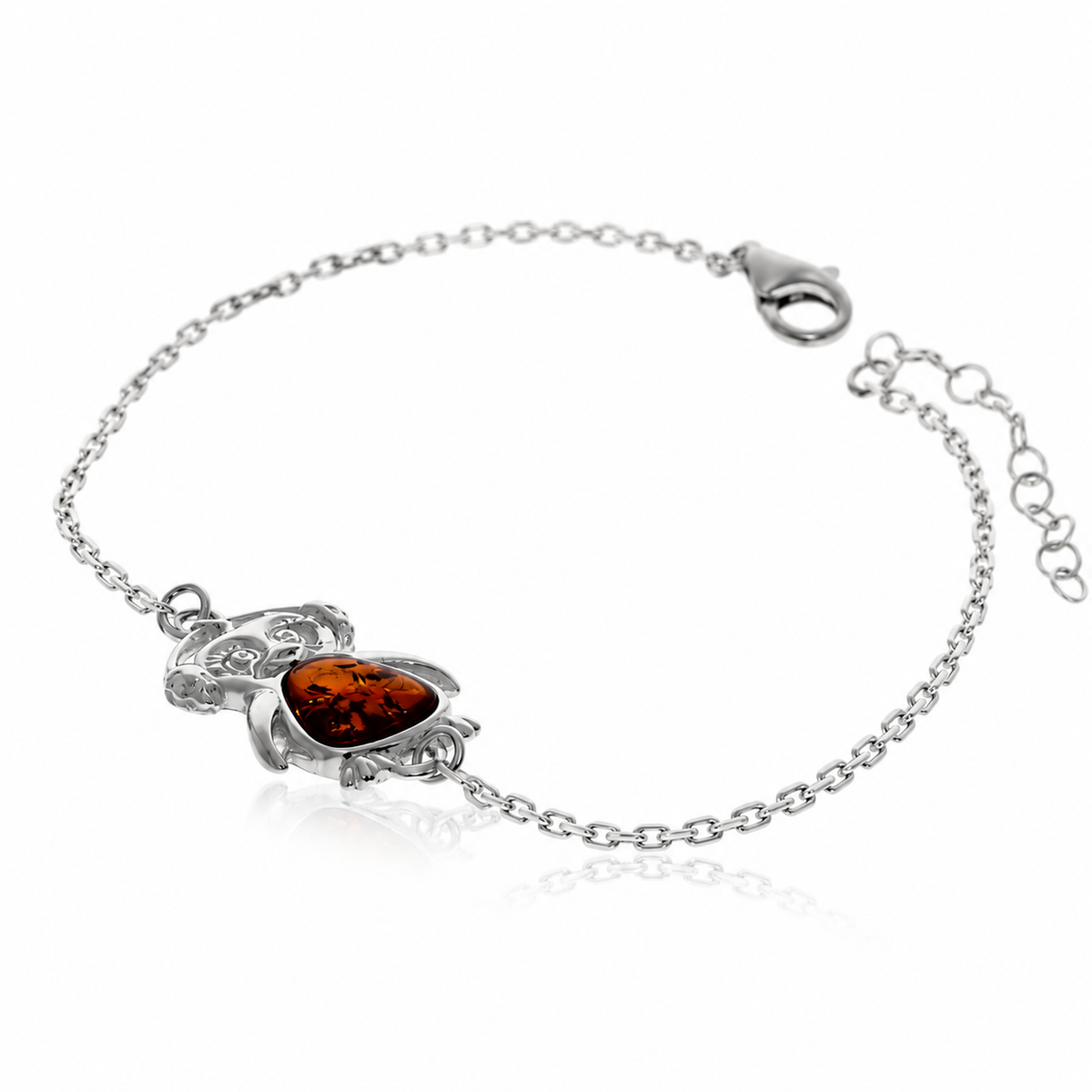 925 Sterling Silver & Genuine Baltic Amber Winter Pinguin Adjustable bracelet - AB503
