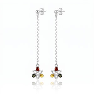 925 Sterling Silver & Genuine Baltic Amber 3 Stone Celtic Drop Earrings - AE2D