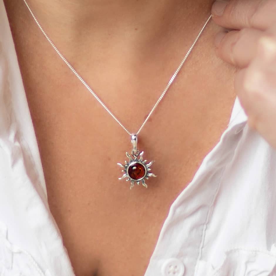 925 Sterling Silver Sun Pendant with Baltic Amber - 1764