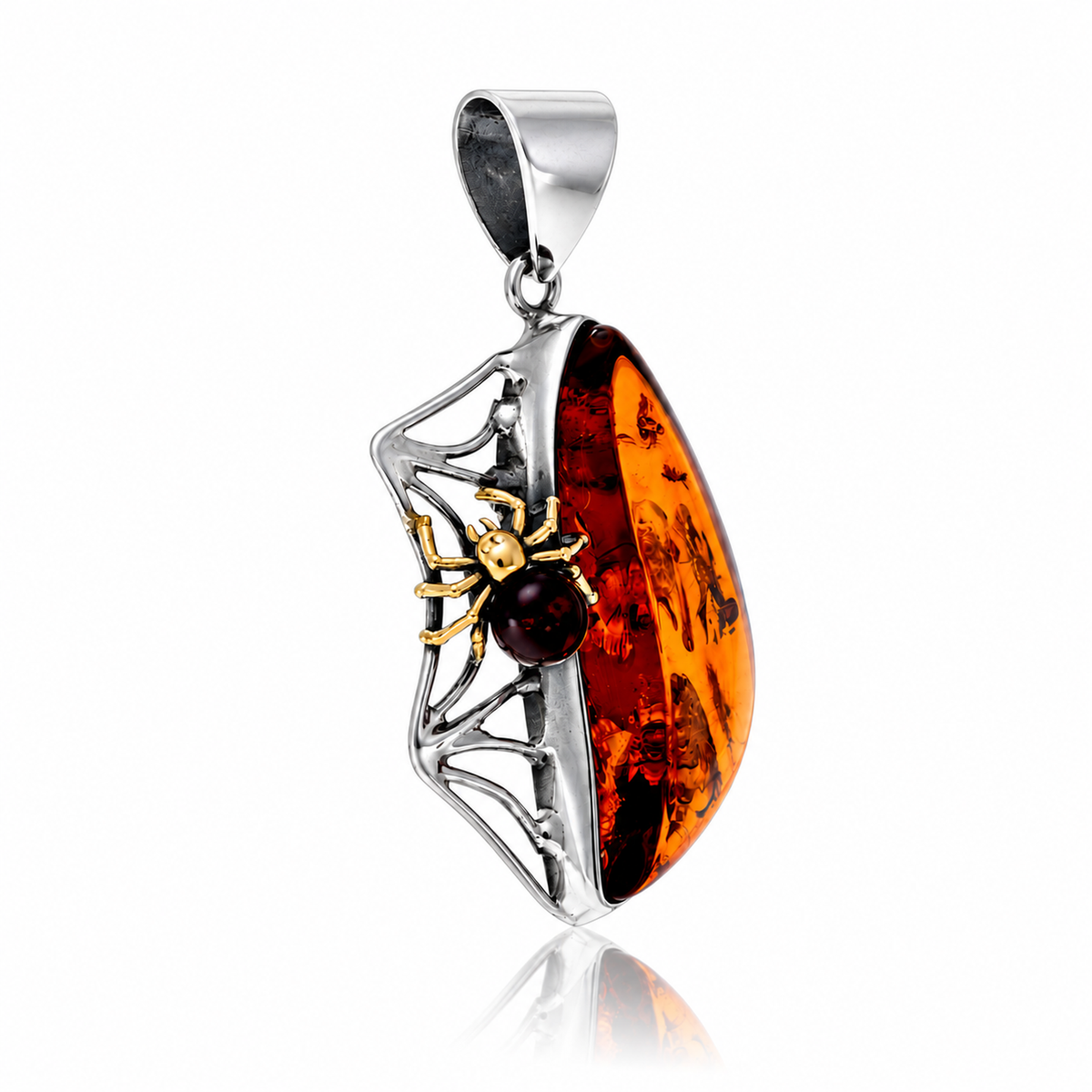 Unique one-of-a-kind 925 Sterling Silver & Genuine Baltic Amber Spider Pendant - BPD001