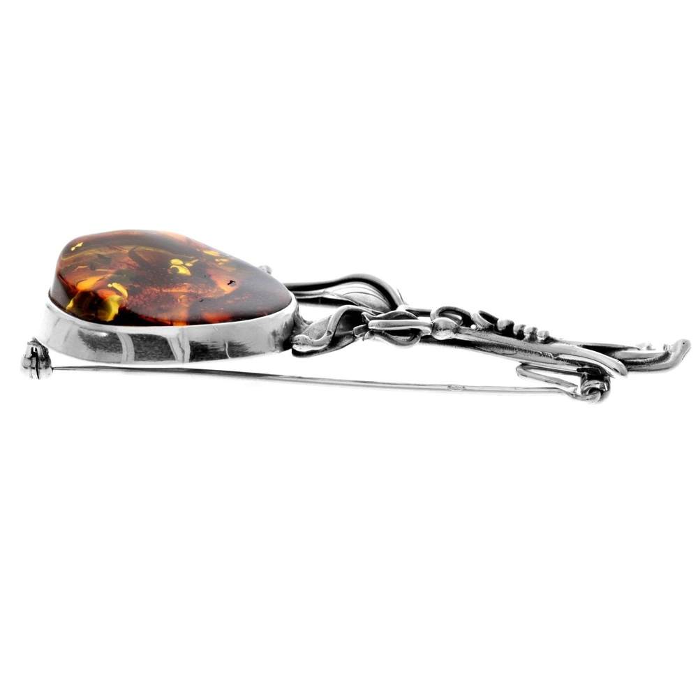 925 Sterling Silver & Baltic Amber Unique Amber Brooch - BR0151