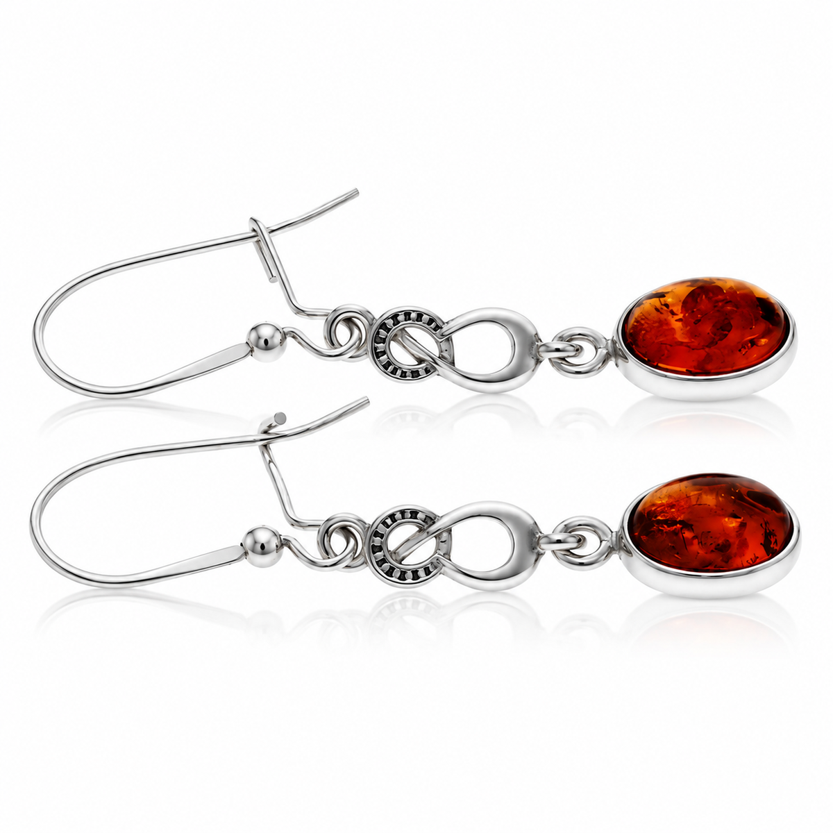 925 Sterling Silver & Genuine Baltic Amber Infinity Dangle Earrings - BS003