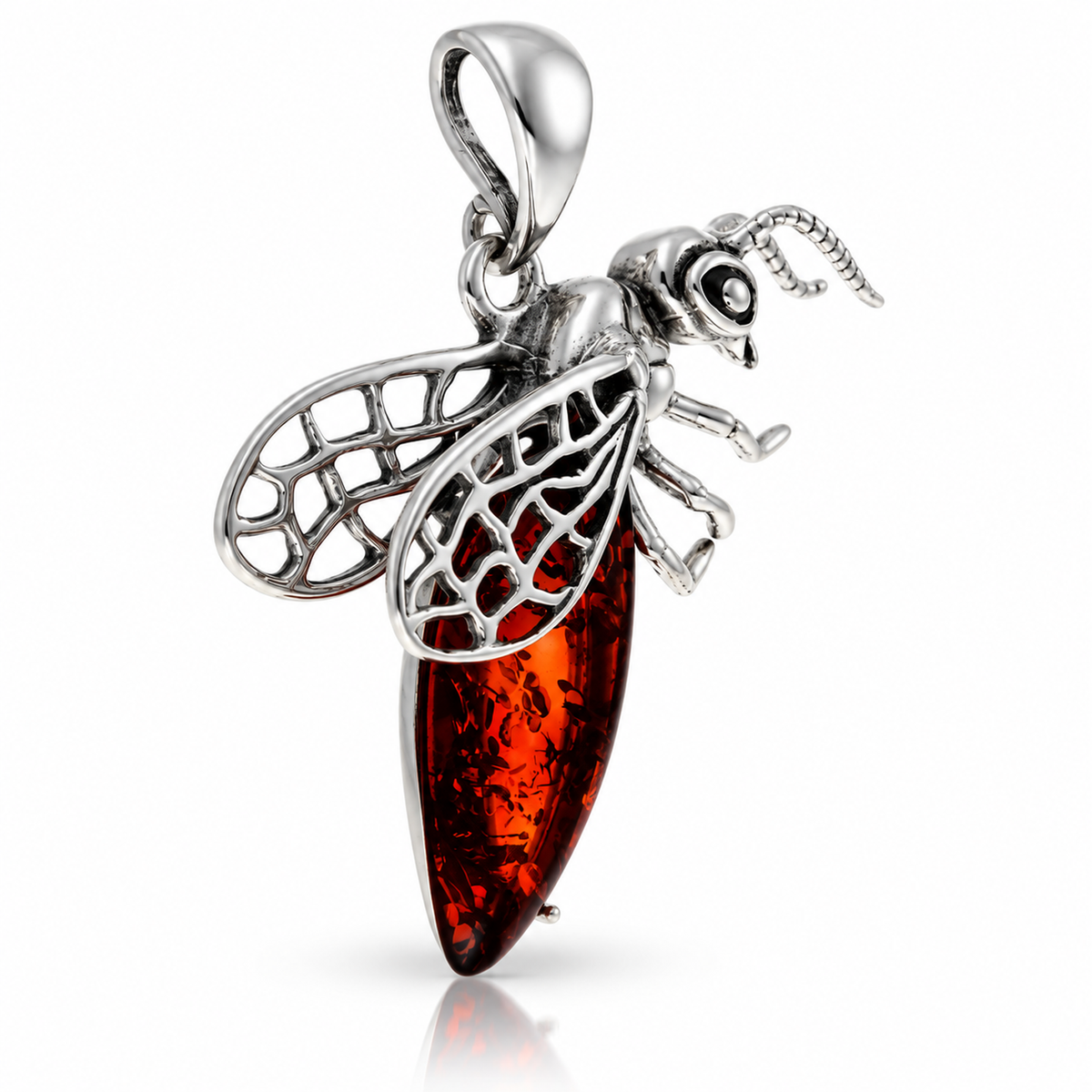 925 Sterling Silver & Genuine Baltic Amber Bee Pendant - BS202