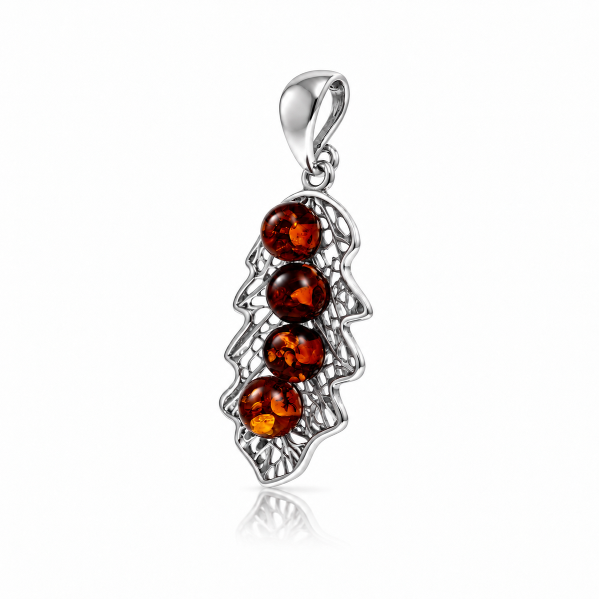 925 Sterling Silver & Genuine Baltic Amber Autumn Leaf Pendant - BS203