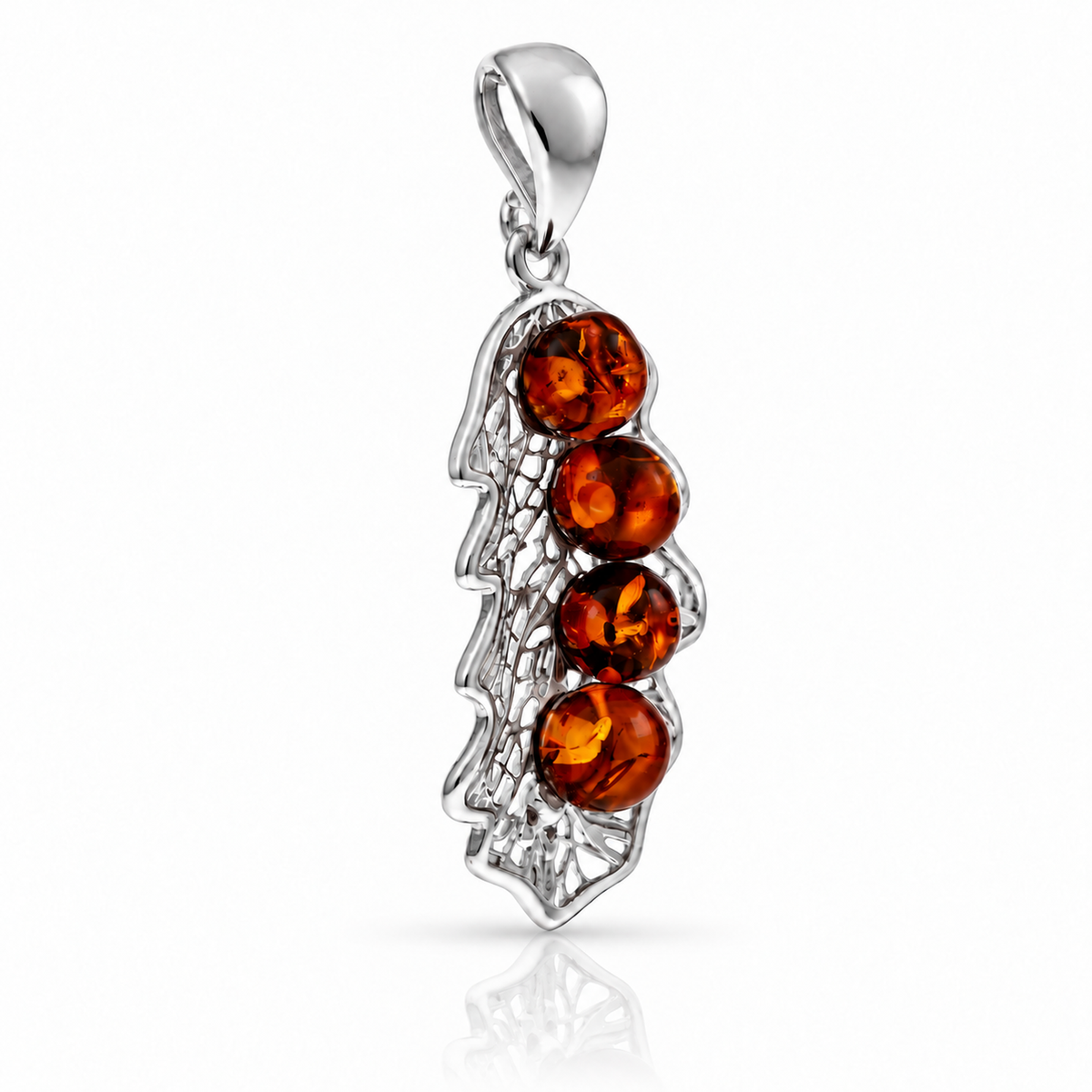 925 Sterling Silver & Genuine Baltic Amber Autumn Leaf Pendant - BS203