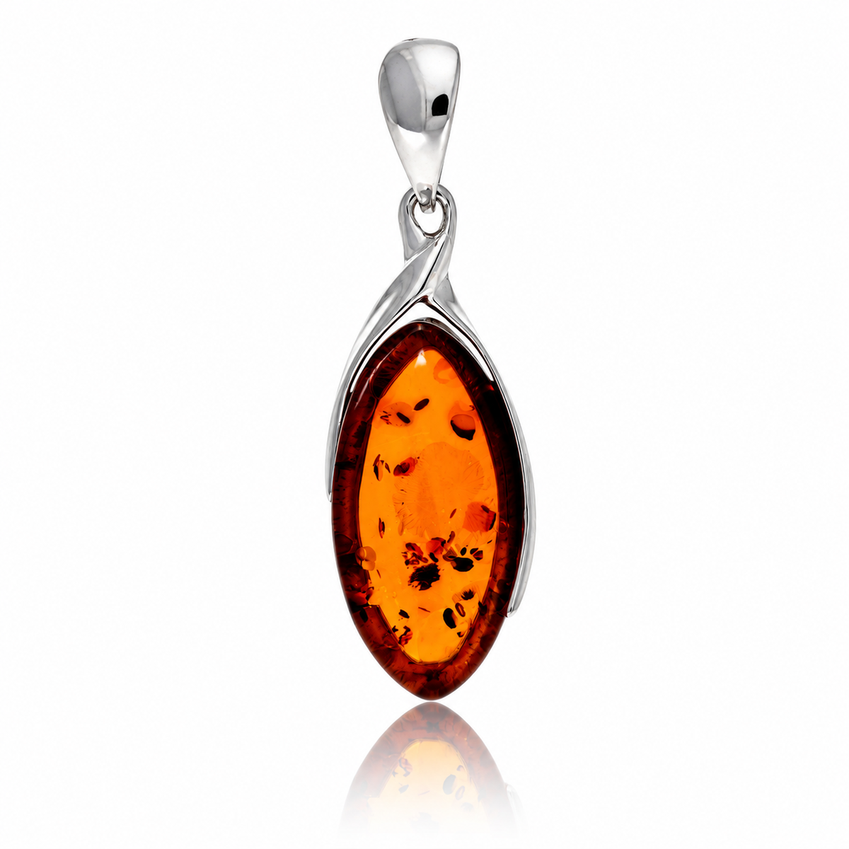 925 Sterling Silver & Genuine Baltic Amber Classic Pendant - BS204