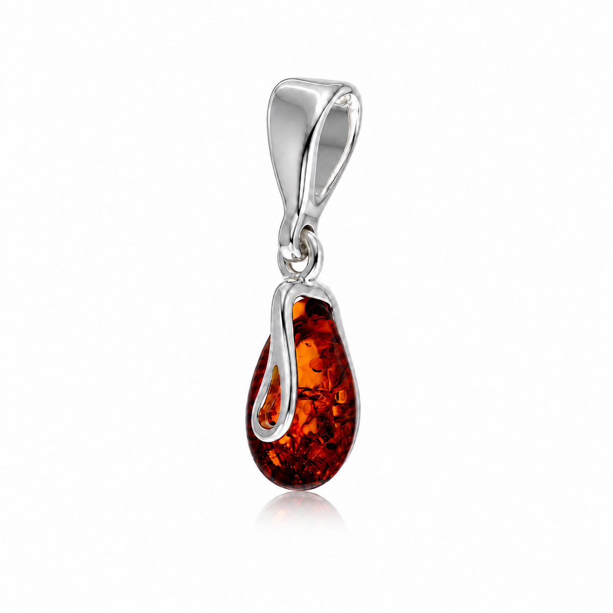 925 Sterling Silver & Genuine Baltic Amber Teardrop Pendant - BS206