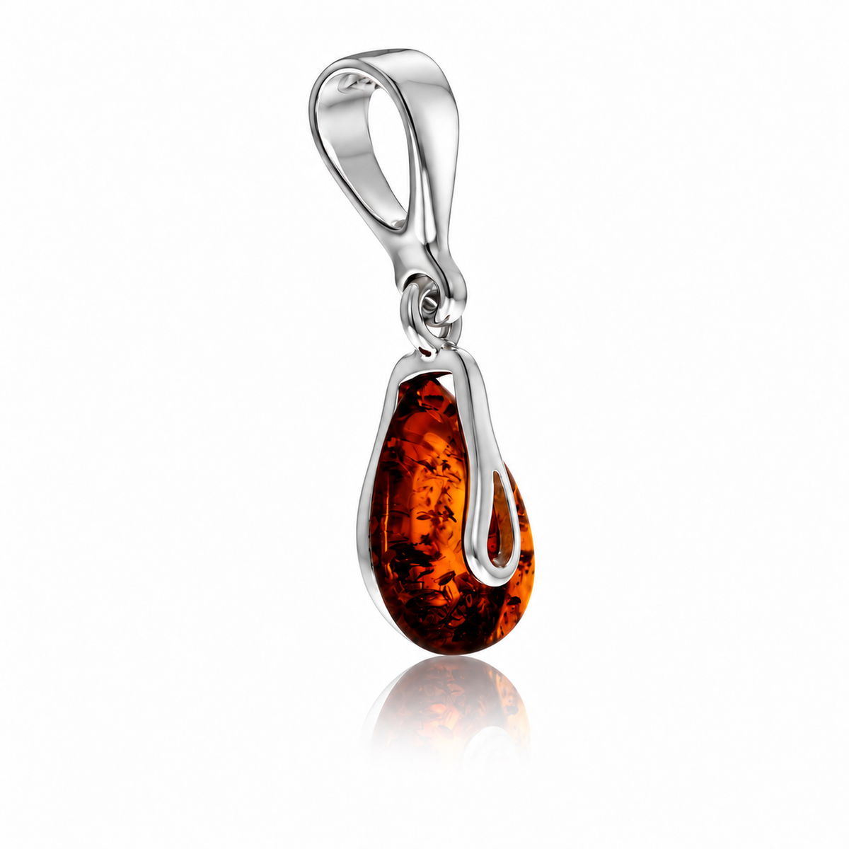 925 Sterling Silver & Genuine Baltic Amber Teardrop Pendant - BS206