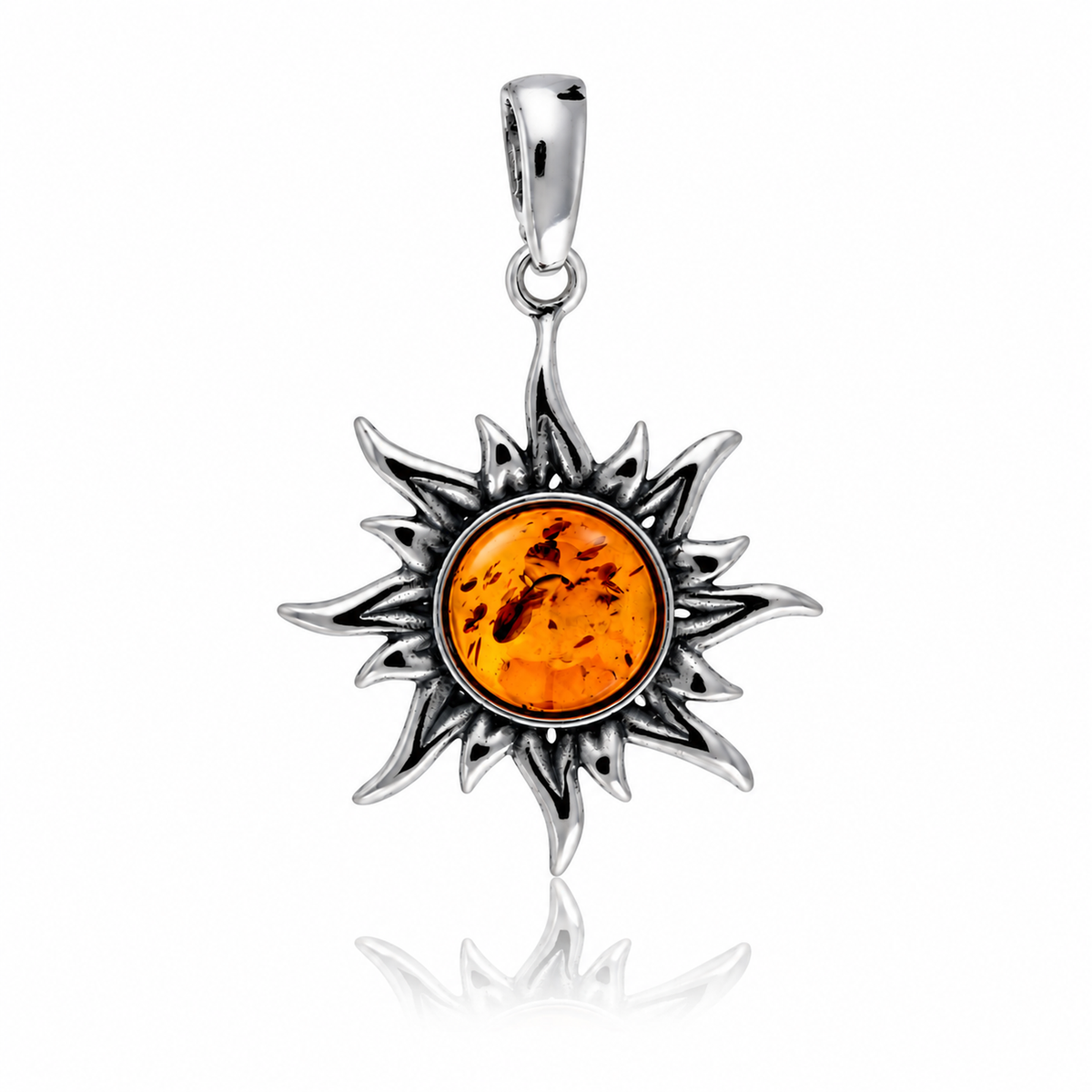 925 Sterling Silver & Genuine Baltic Amber Sun Pendant - BS207