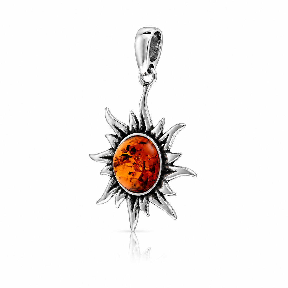 925 Sterling Silver & Genuine Baltic Amber Sun Pendant - BS207