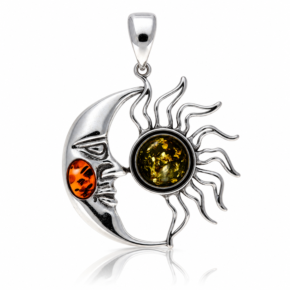 925 Sterling Silver & Genuine Baltic Amber Sun Pendant - BS209