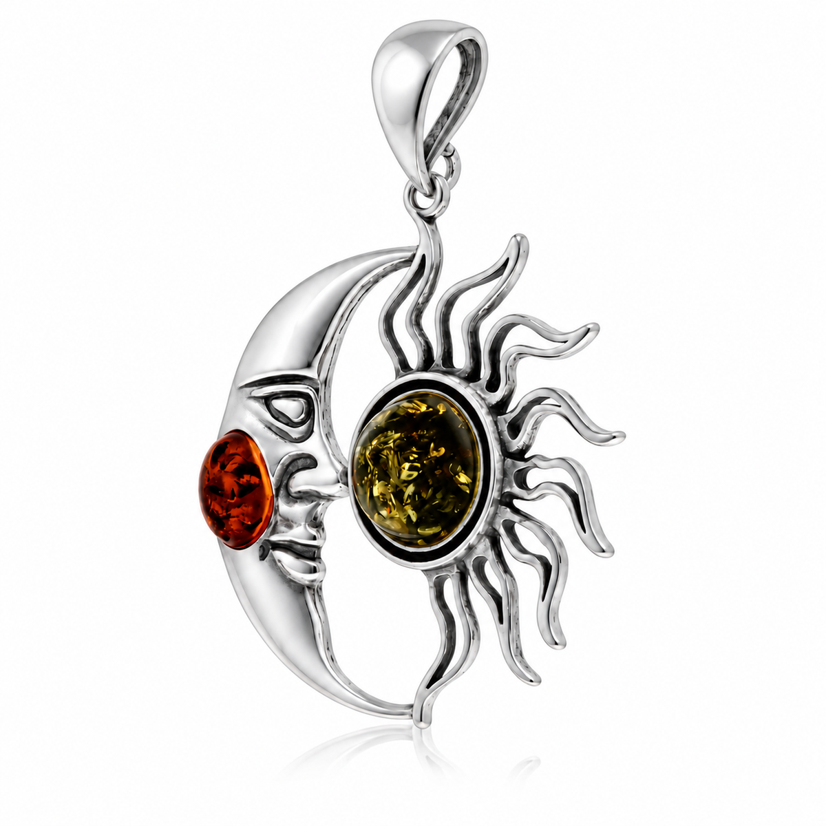 925 Sterling Silver & Genuine Baltic Amber Sun Pendant - BS209