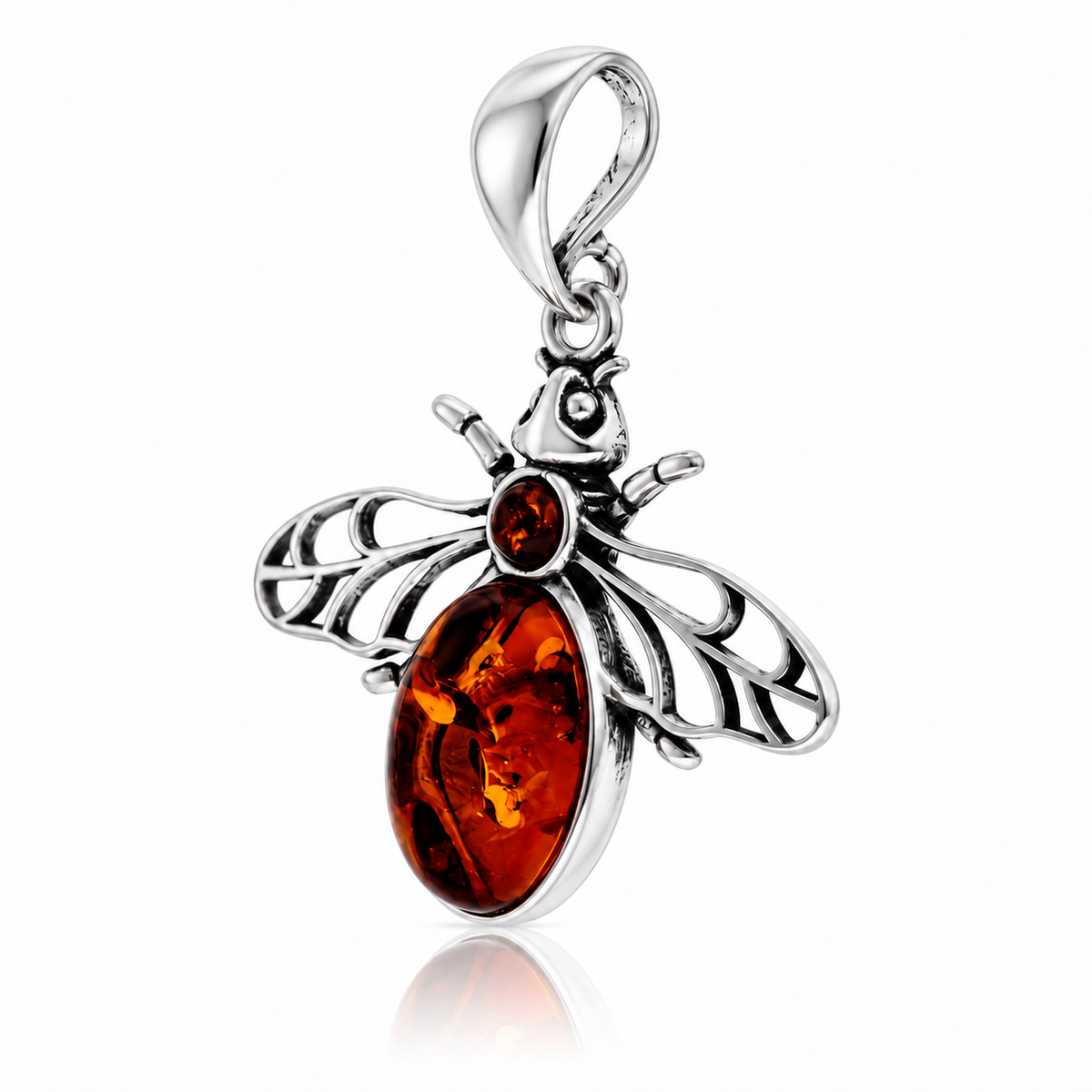 925 Sterling Silver & Genuine Baltic Amber Bee Pendant - BS210