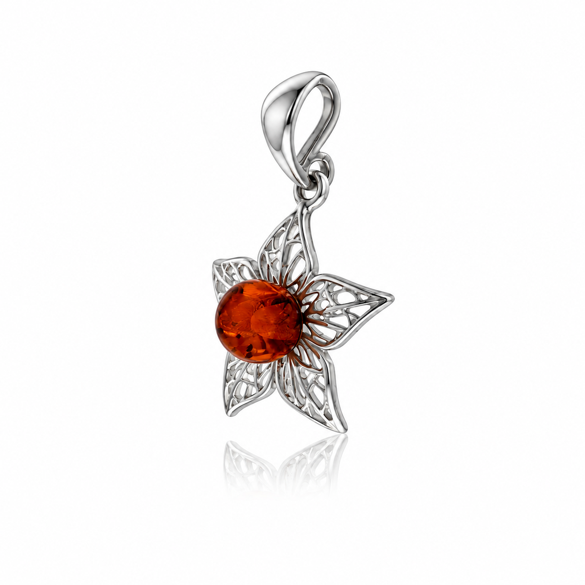 925 Sterling Silver & Genuine Baltic Amber Autumn Leaf Pendant - BS211