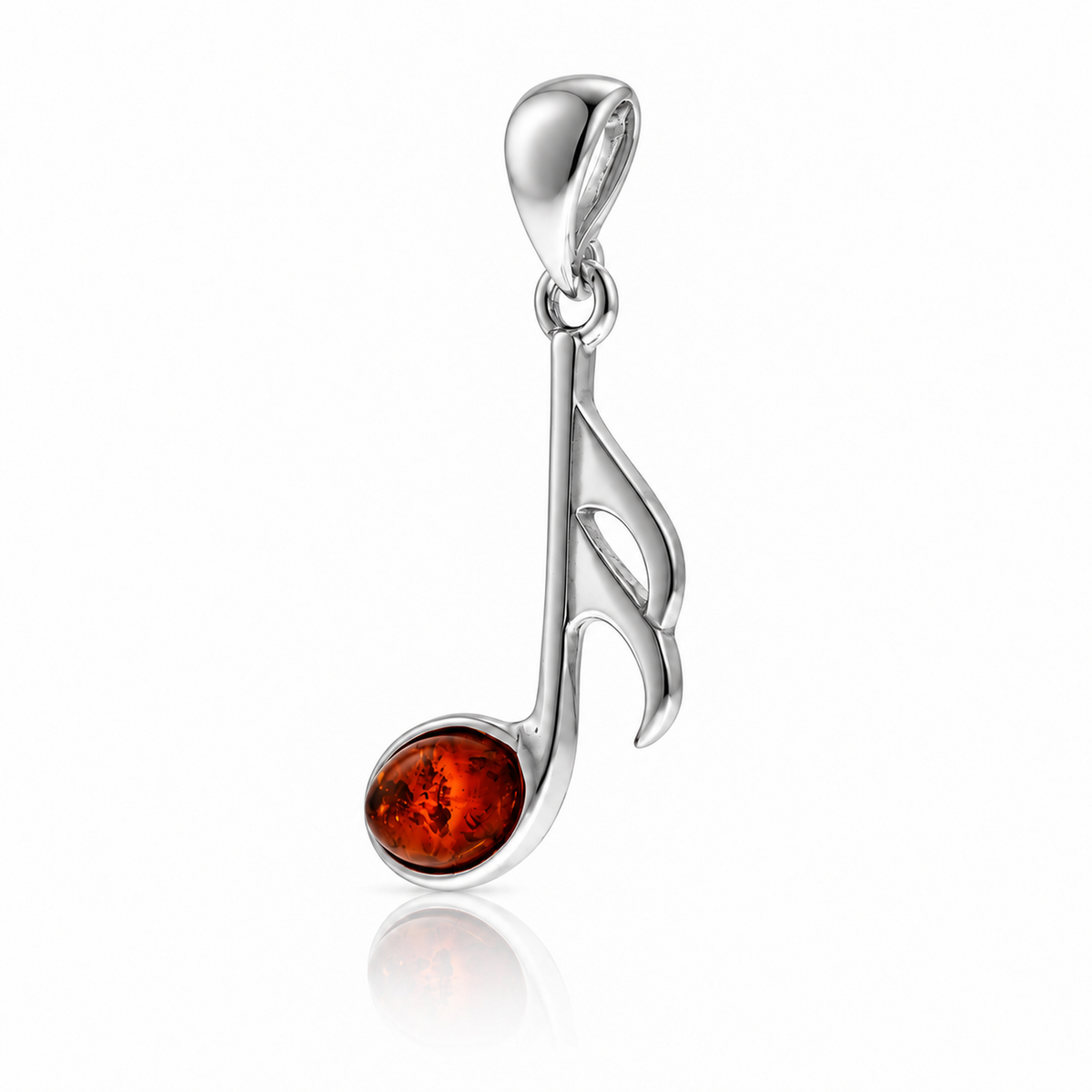 925 Sterling Silver & Genuine Baltic Amber Music Note Pendant - BS213