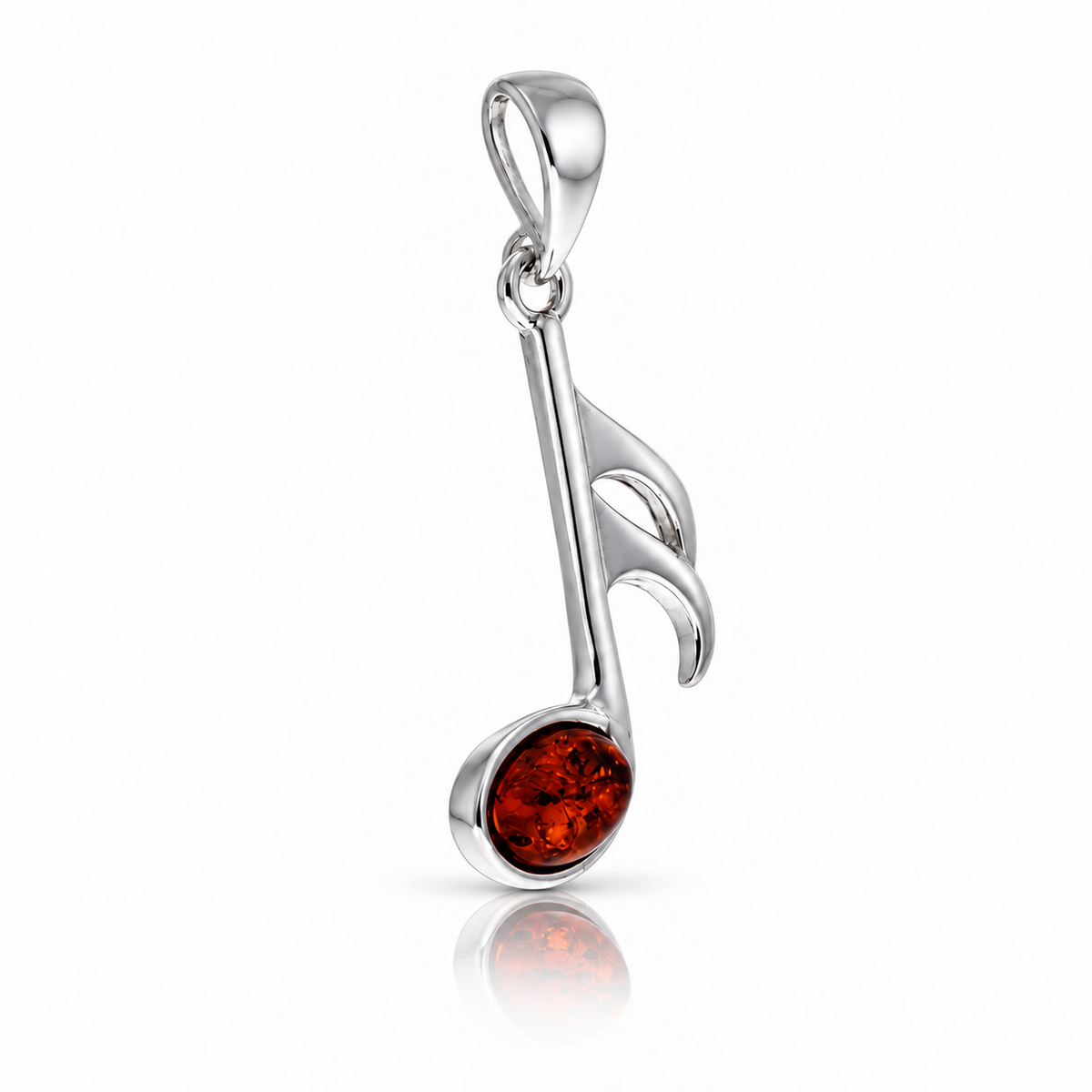 925 Sterling Silver & Genuine Baltic Amber Music Note Pendant - BS213