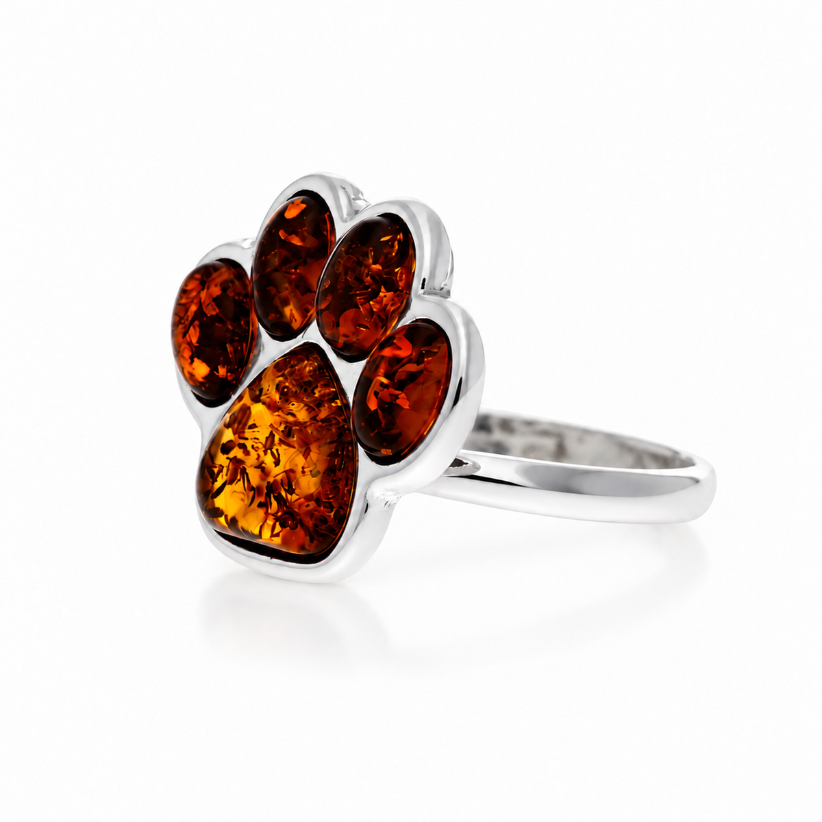 925 Sterling Silver & Genuine Baltic Amber Amber Ring Adjustable Ring - BS401