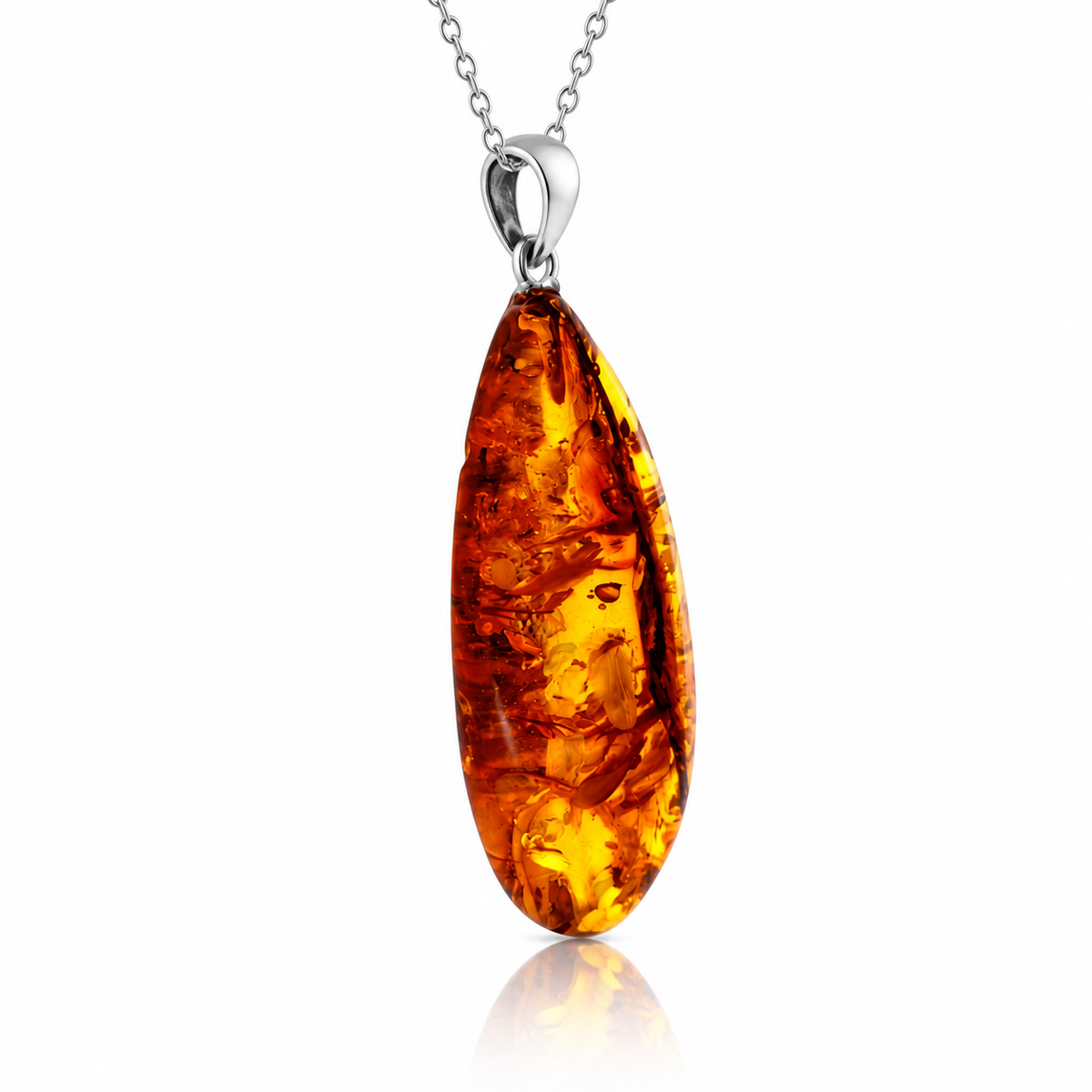 925 Sterling Silver & Genuine Cognac Baltic Amber Exlusive Unique Pendant - C-PD-125