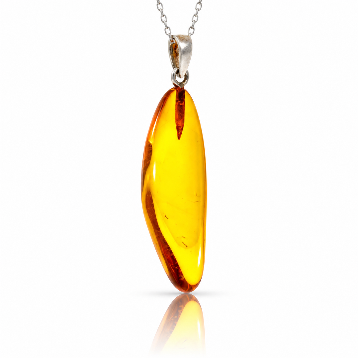 925 Sterling Silver & Genuine Cognac Baltic Amber Exlusive Unique Pendant - C-PD-128
