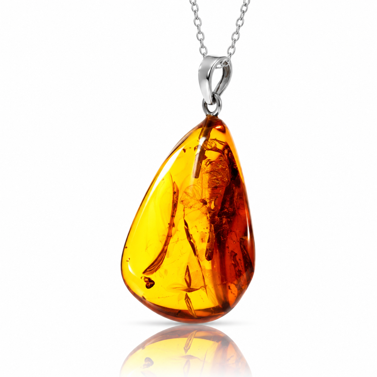925 Sterling Silver & Genuine Cognac Baltic Amber Exlusive Unique Pendant - C-PD-130