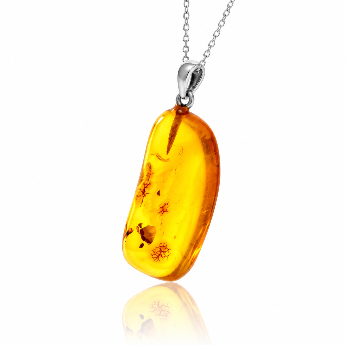 925 Sterling Silver & Genuine Cognac Baltic Amber Exlusive Unique Pendant - C-PD-137