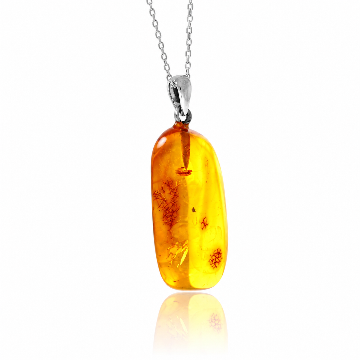 925 Sterling Silver & Genuine Cognac Baltic Amber Exlusive Unique Pendant - C-PD-137